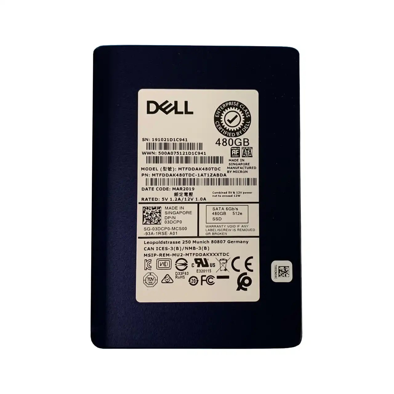 03DCP0 - Dell 480GB SATA 6Gb/s Read Intensive 512e 2.5" SSD