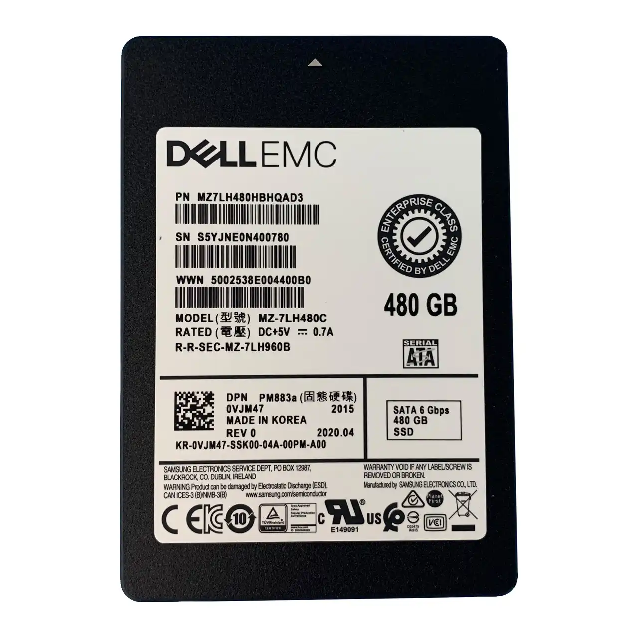 0VJM47 - Dell PM883a Series 480GB SATA 6Gb/s Read Intensive 2.5" SSD