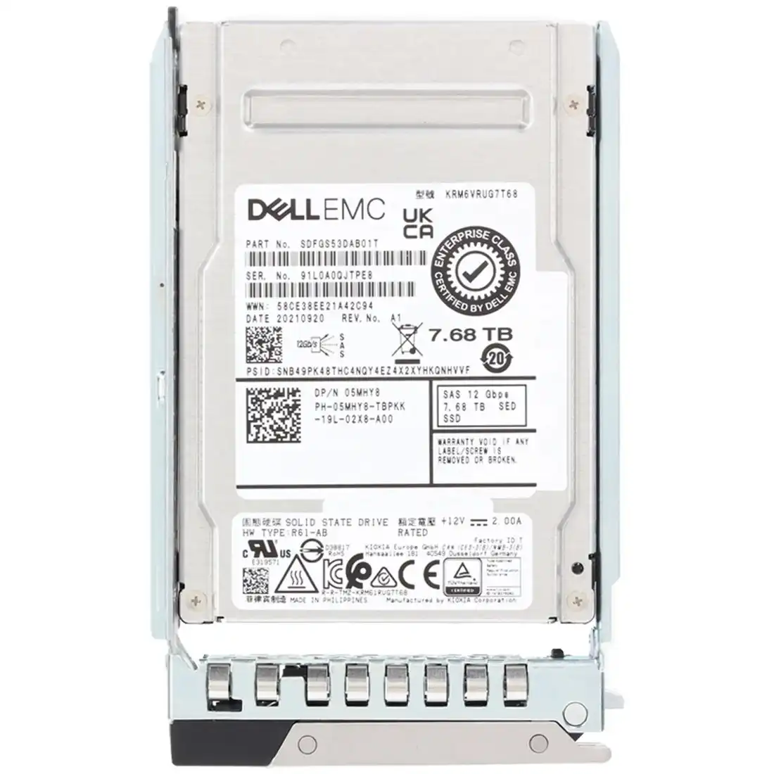 KRM6VRUG7T68 - Dell EMC 7.68TB SAS 12Gb/s Read Intensive SED 512e 2.5" SSD